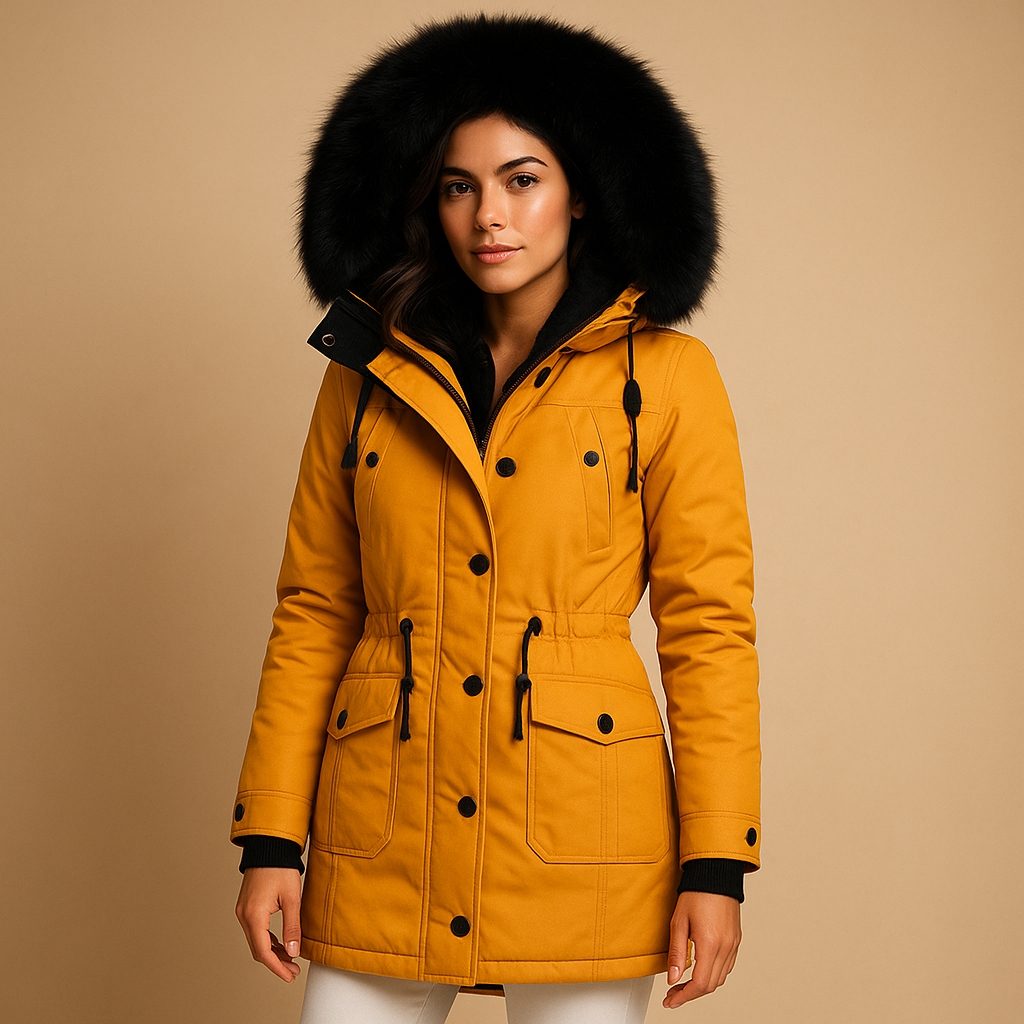 Damen Winterjacke Wasserdicht Isoliert Lang Schwarz - Norvielle
