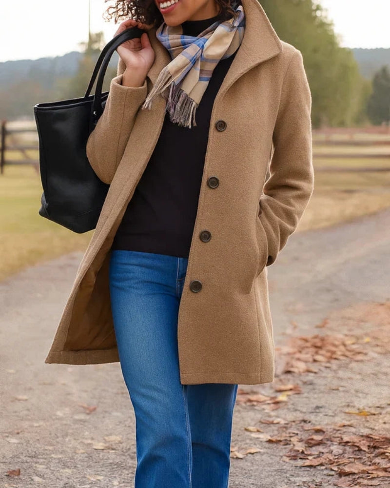 Damen Trenchcoat Klassisch Lang Wollschwarz - Norvielle
