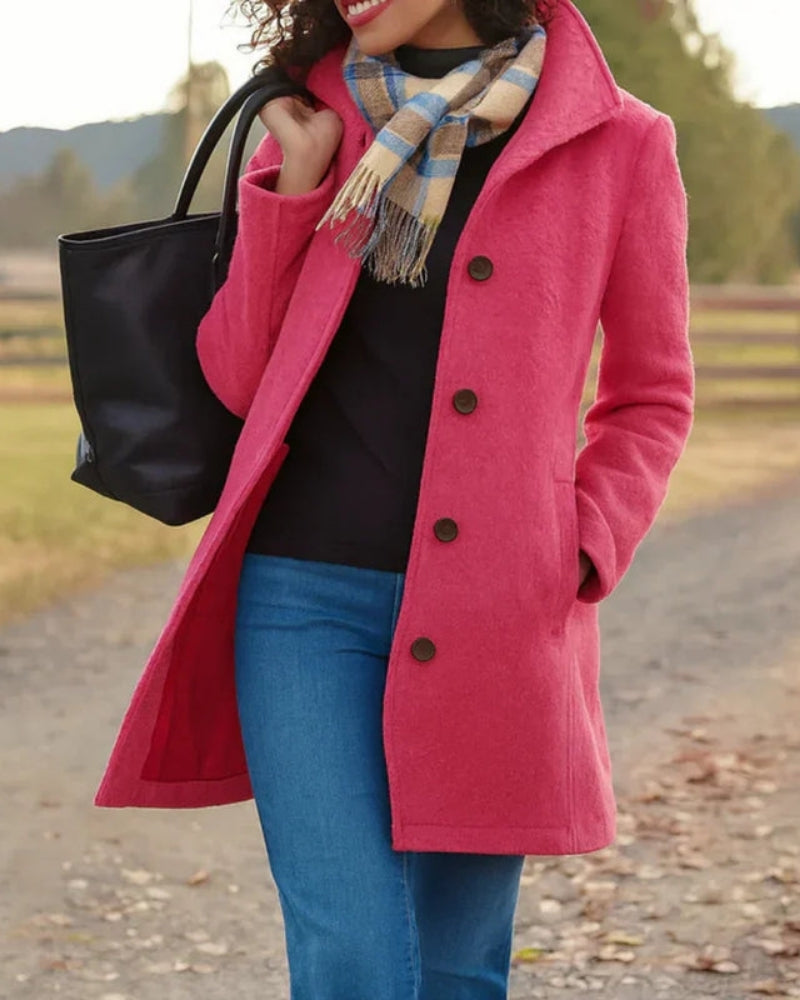 Damen Trenchcoat Klassisch Lang Wollschwarz