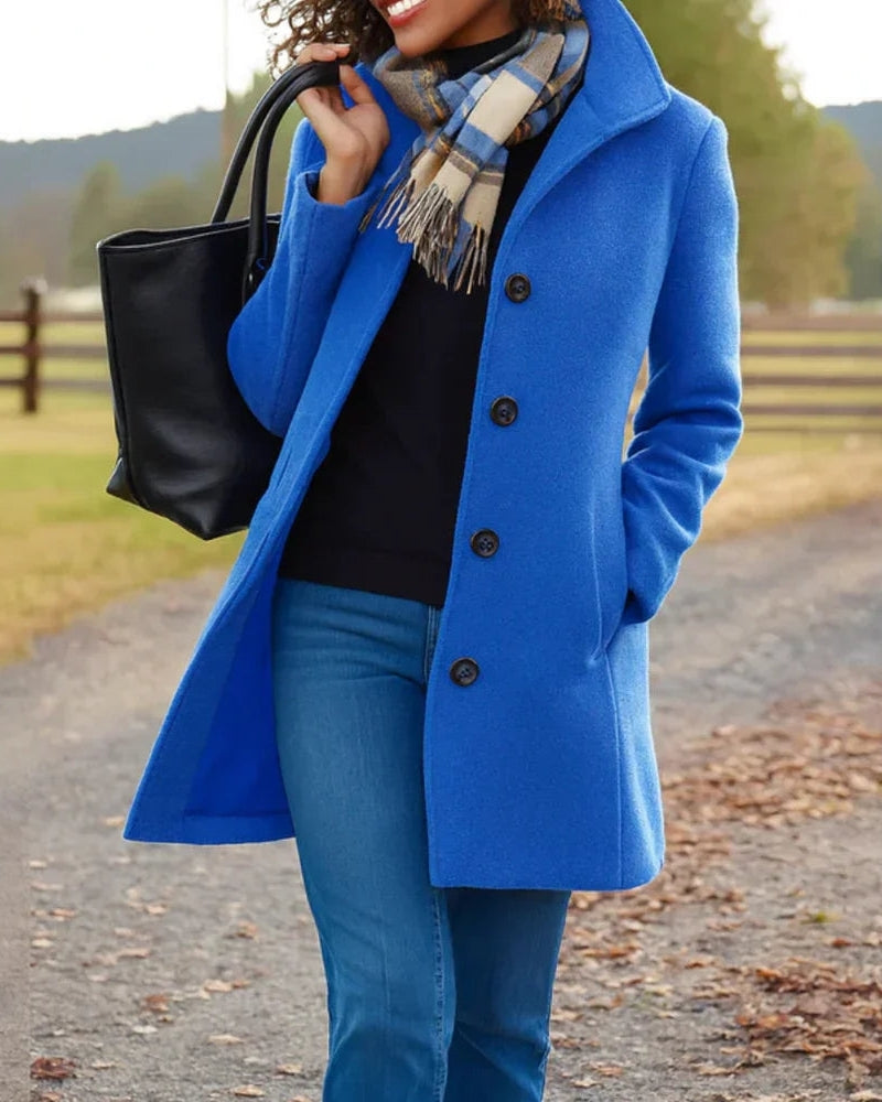 Damen Trenchcoat Klassisch Lang Wollschwarz