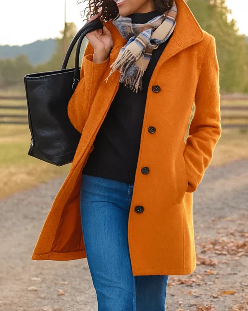 Damen Trenchcoat Klassisch Lang Wollschwarz