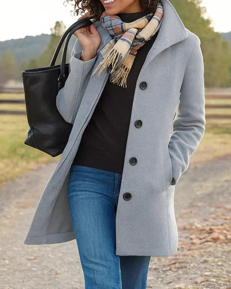 Damen Trenchcoat Klassisch Lang Wollschwarz