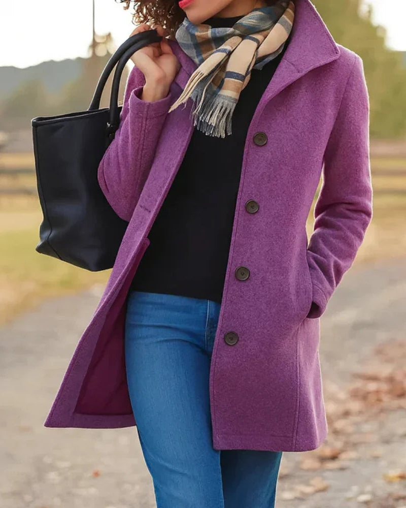 Damen Trenchcoat Klassisch Lang Wollschwarz