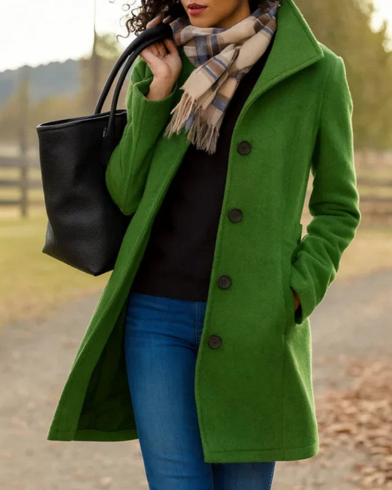 Damen Trenchcoat Klassisch Lang Wollschwarz