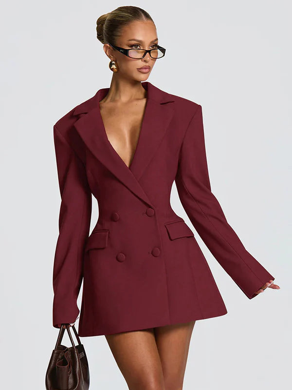 Damen Blazer-Kleid Satinrevers Elegant Schwarz - Norvielle