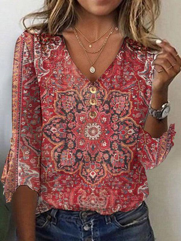 Damen Bluse Boho-Print Orientalisch