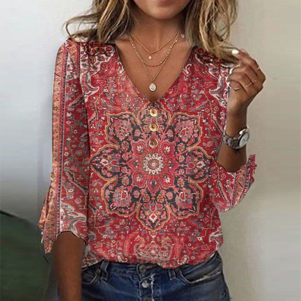 Damen Bluse Boho-Print Orientalisch - Norvielle