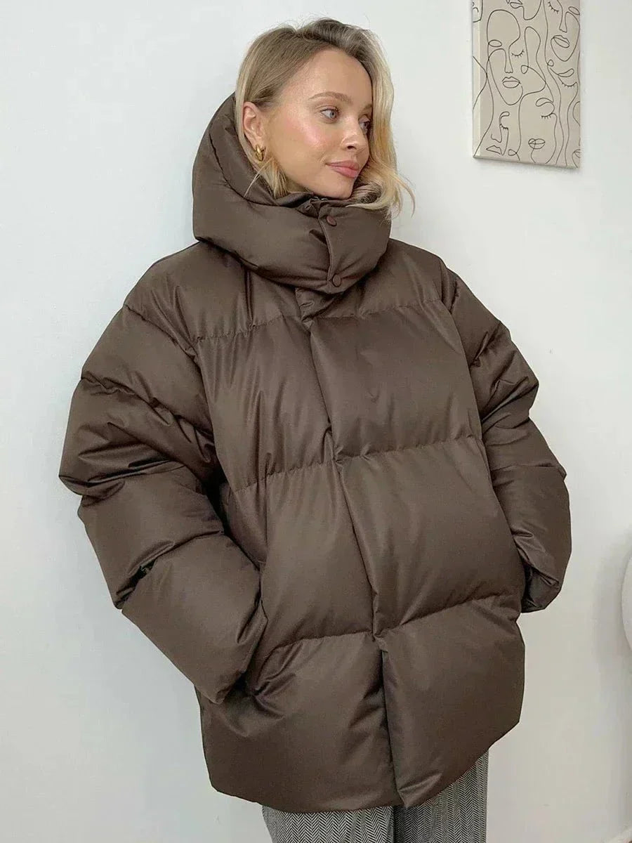 Norvielle Damen Oversize Daunenjacke Kapuze Warm Schwarz - Norvielle
