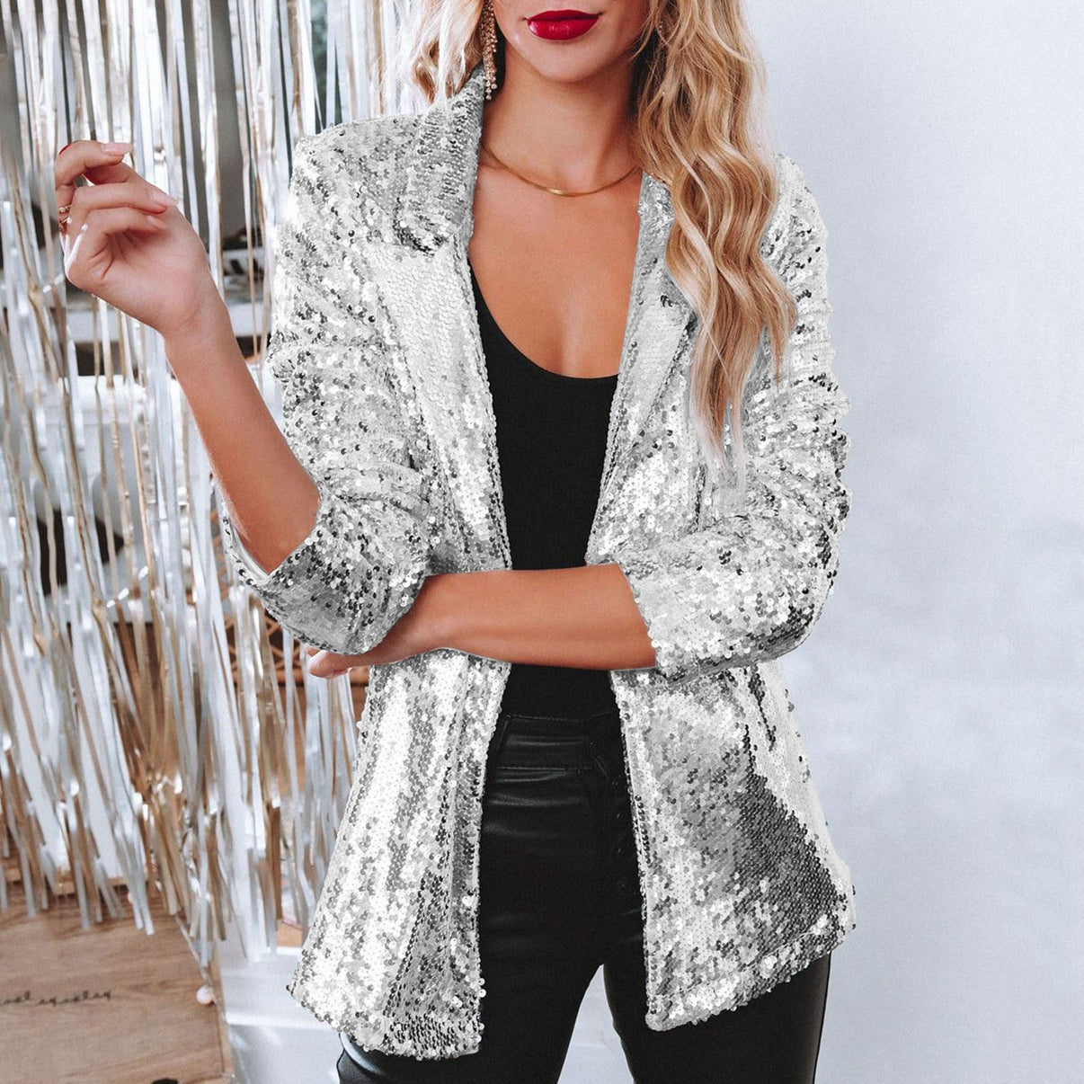 Damen Blazer Glanzbesatz Abendstruktur - Norvielle