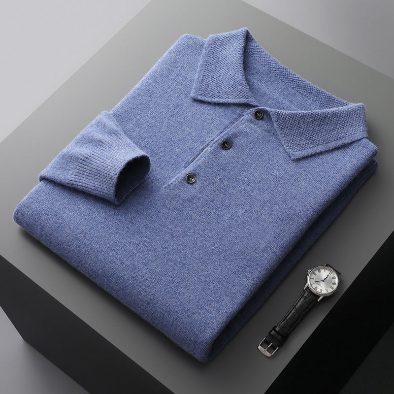 Herren Kaschmir Poloshirt Langarm Weich
