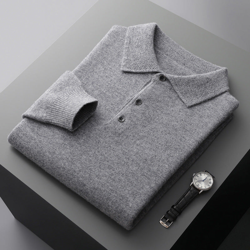 Herren Kaschmir Poloshirt Langarm Weich