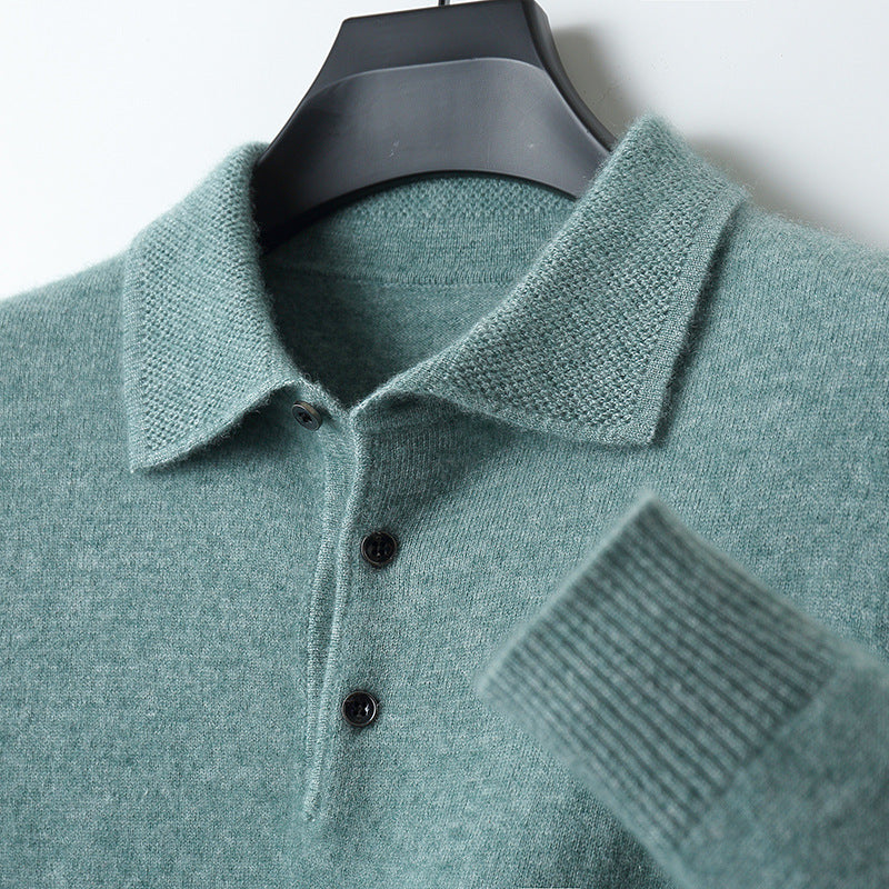 Herren Kaschmir Poloshirt Langarm Weich