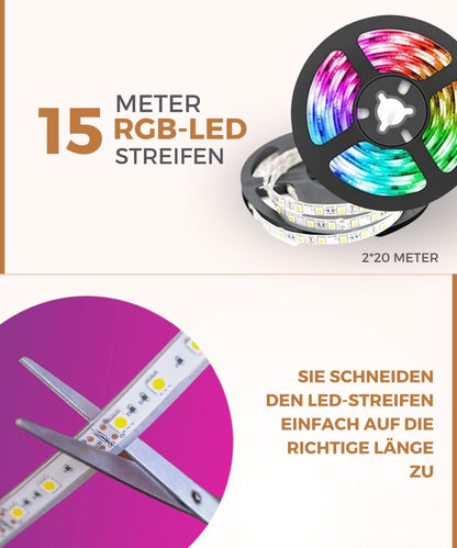LED Streifen 15m mit App und Fernbedienung