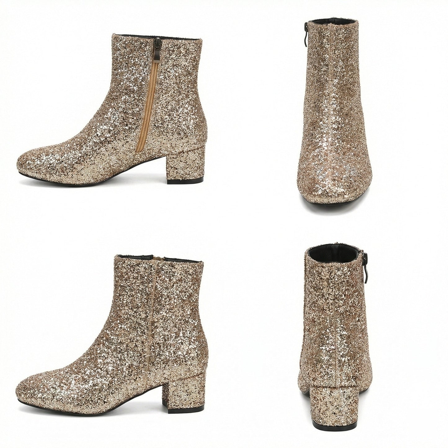 Norvielle Damen Glitzer-Ankle-Boots mit Blockabsatz