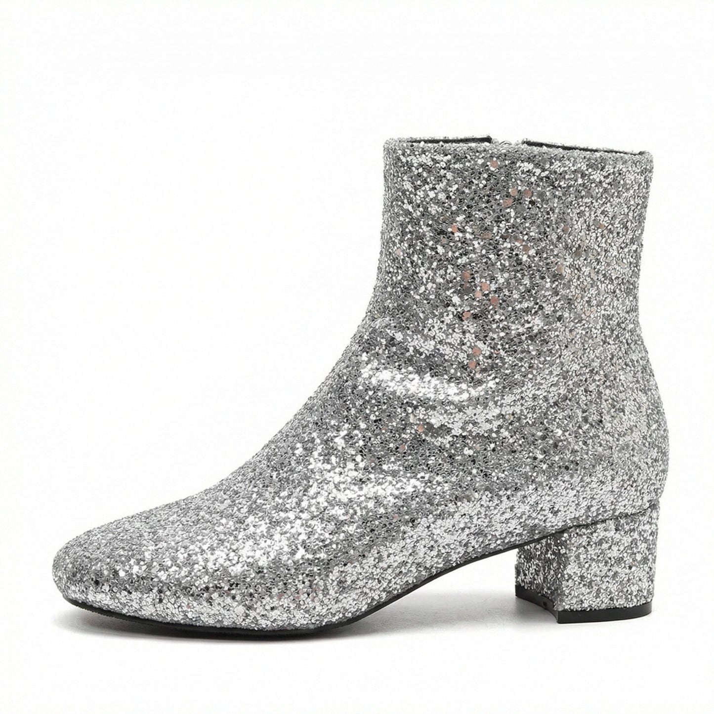 Norvielle Damen Glitzer-Ankle-Boots mit Blockabsatz