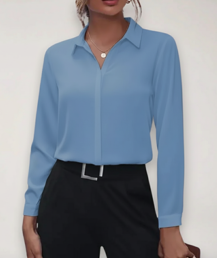 Damen Bürobluse Knopfleiste Bluse für Frühjahr Weiss