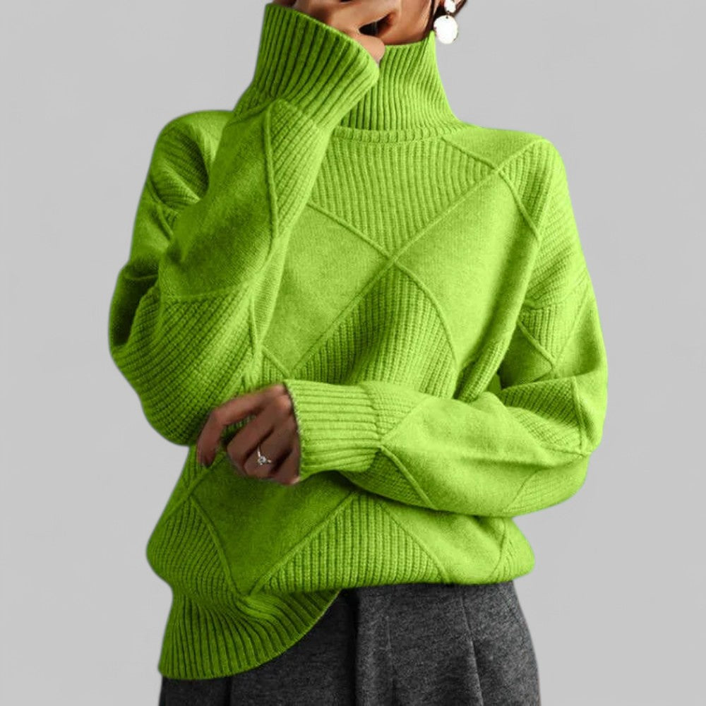 Damen Oversized Winterpullover Muster Rollkragen