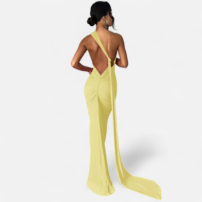 Damen Maxikleid Ein-Schulter-Neckholder
