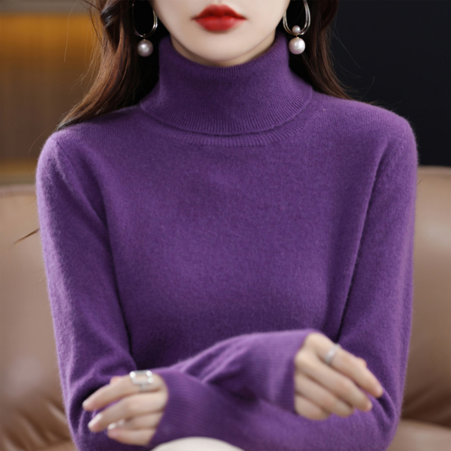 Damen Klassischer Rollkragenpullover Winter