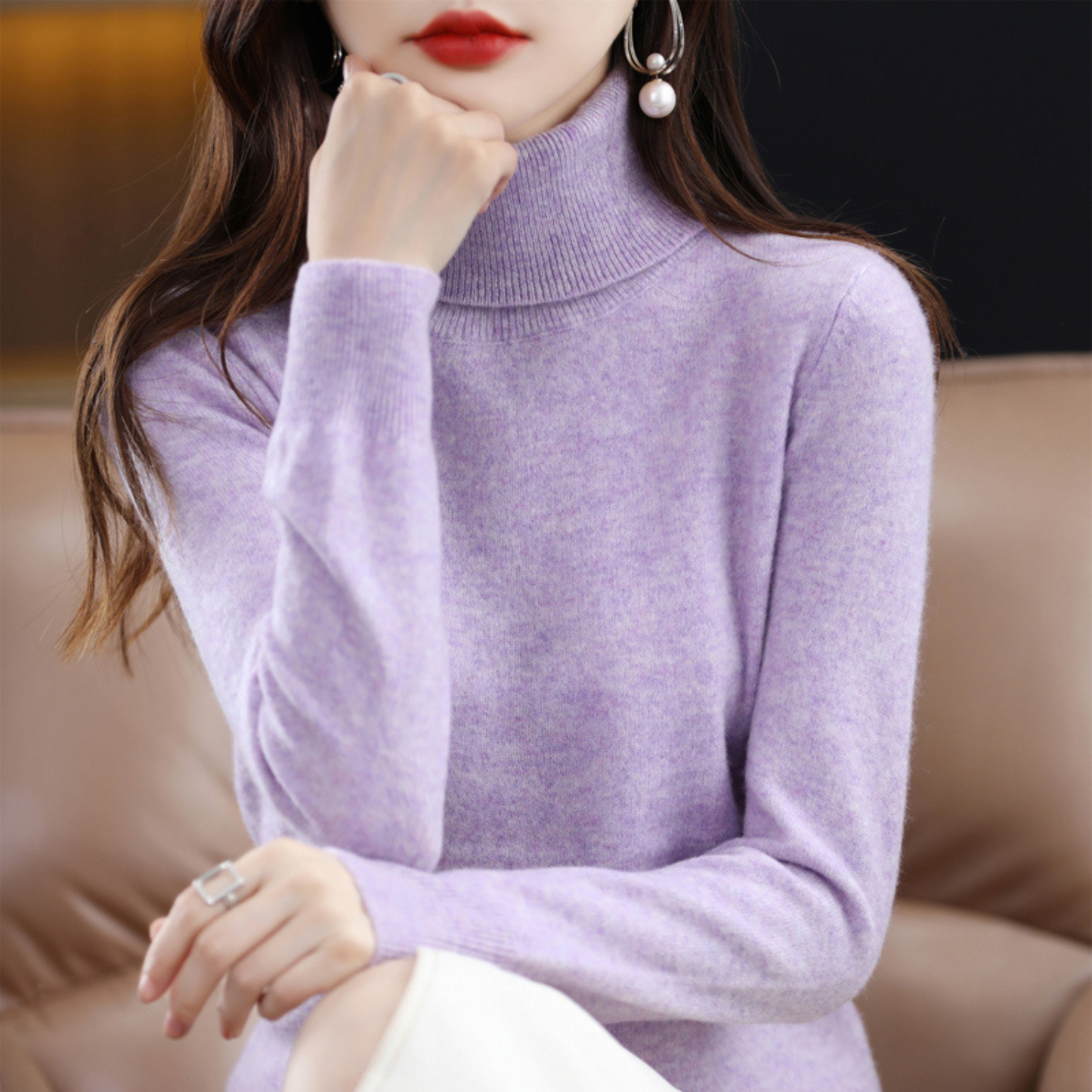 Damen Klassischer Rollkragenpullover Winter