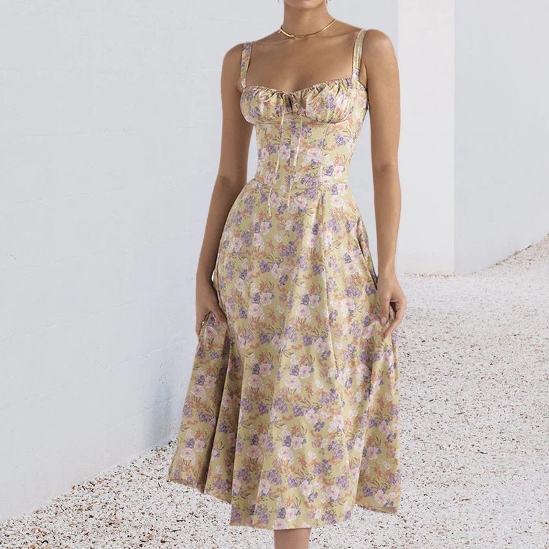Damen Sommerkleid Midi mit Trägern und Bustier