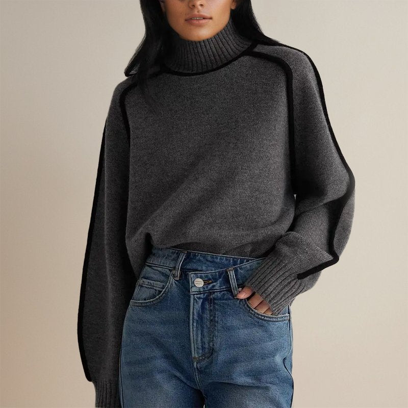 Damen Winter Rollkragenpullover Color Block Design