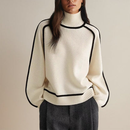 Lisanne Damen Rollkragenpullover Kontrastpaspeln Elegantes Design - Norvielle