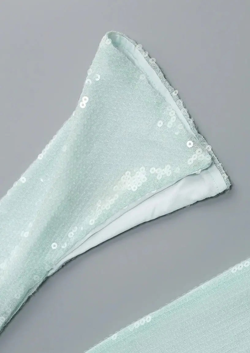 Mintgrünes Damenkleid mit Spitze und Langen Ärmeln Glitzer