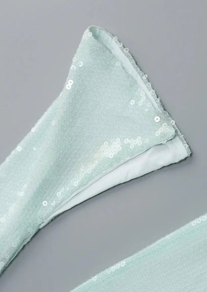 Mintgrünes Damenkleid mit Spitze und Glitzer Effekt, Langärmlig