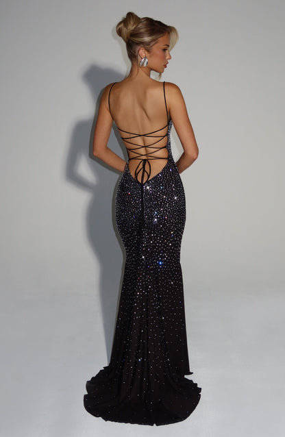 Loreviana Damen Abendkleid Glitzer Strass Rückenschnürung