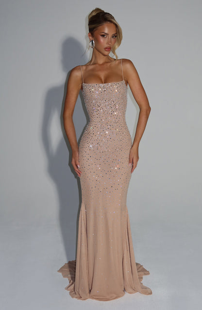 Loreviana Damen Abendkleid Glitzer Strass Rückenschnürung