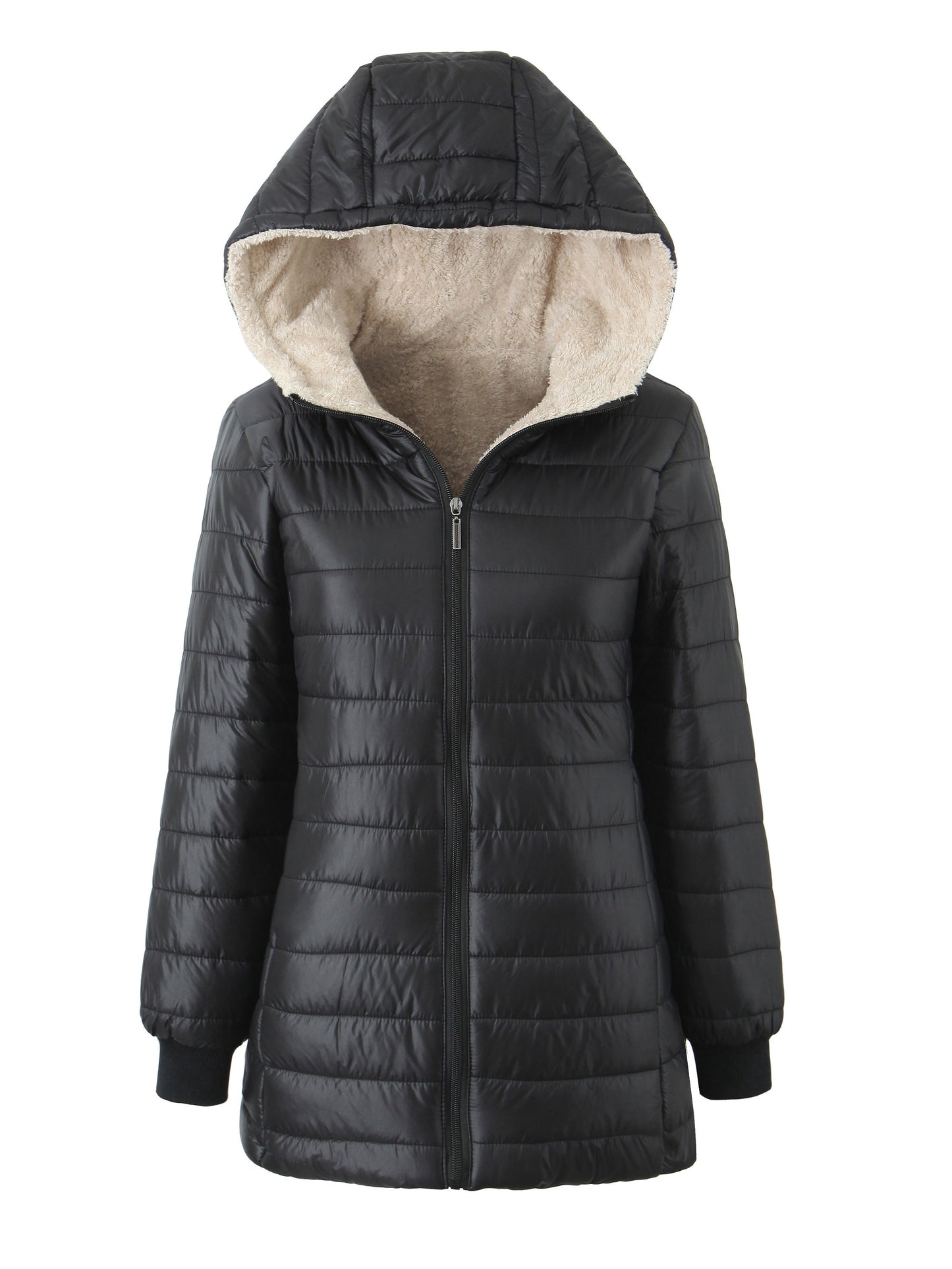 Damen Steppjacke mit Kapuze Schwarz Fleece - Norvielle