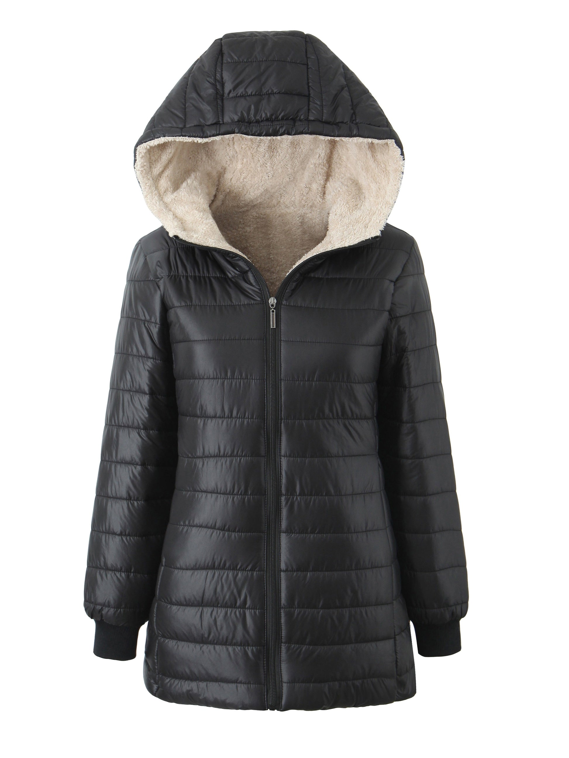 Damen Steppjacke mit Kapuze Schwarz Fleece - Norvielle