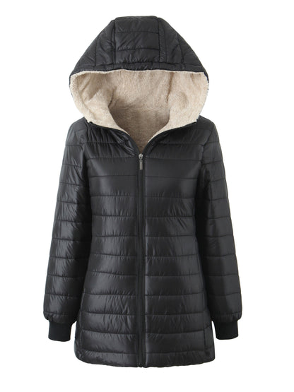 Damen Steppjacke mit Kapuze Schwarz Fleece - Norvielle