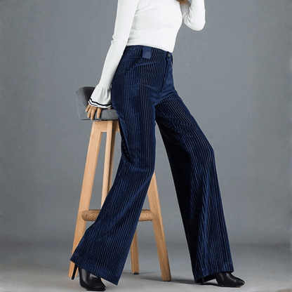 Damen Cordhose Hohe Taille Elegante Wide-Leg Beige