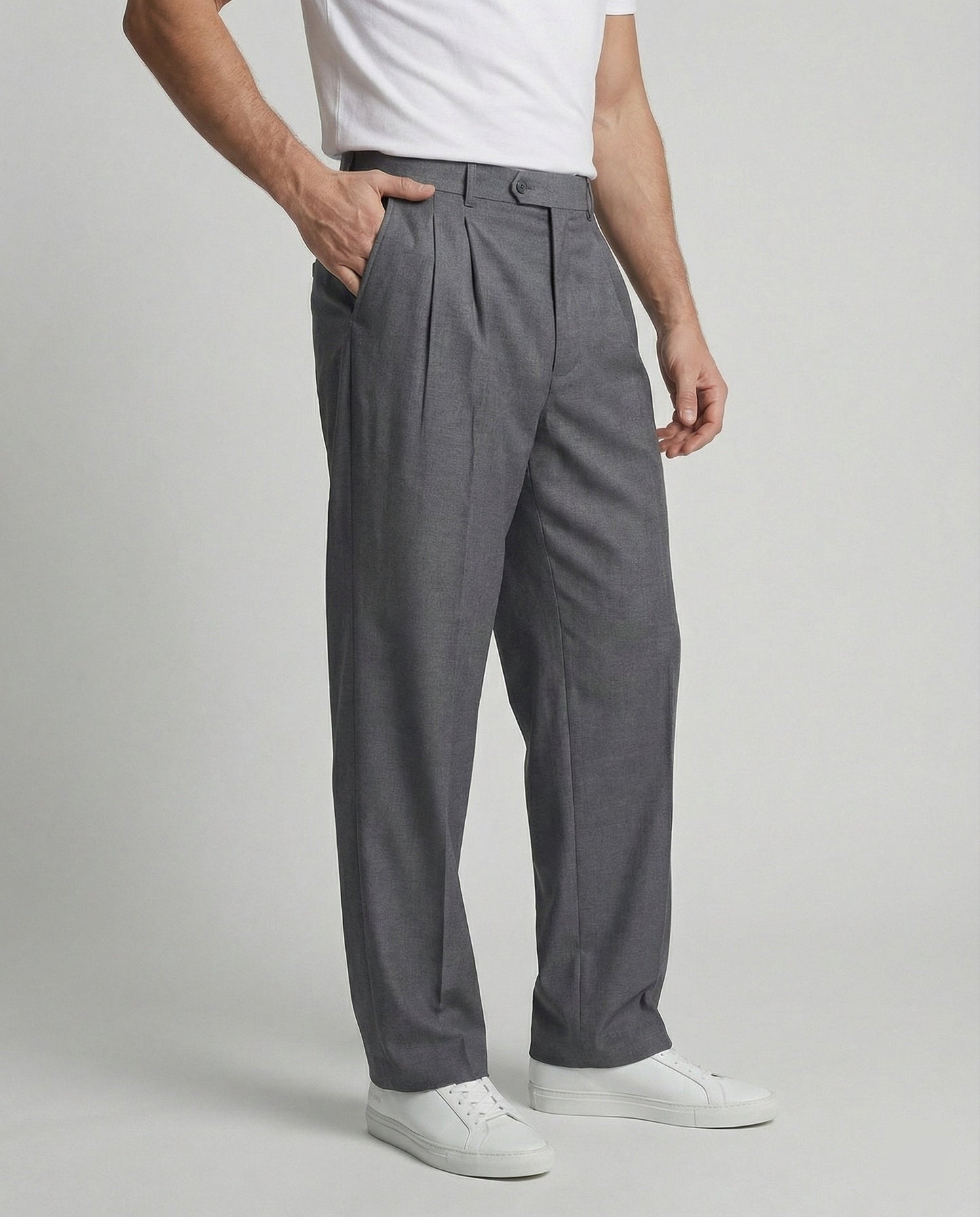 Herren Bundfaltenhose Weite Bein Freizeit