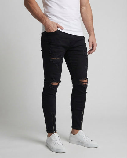 Herren Skinny Jeans Risse Reißverschluss