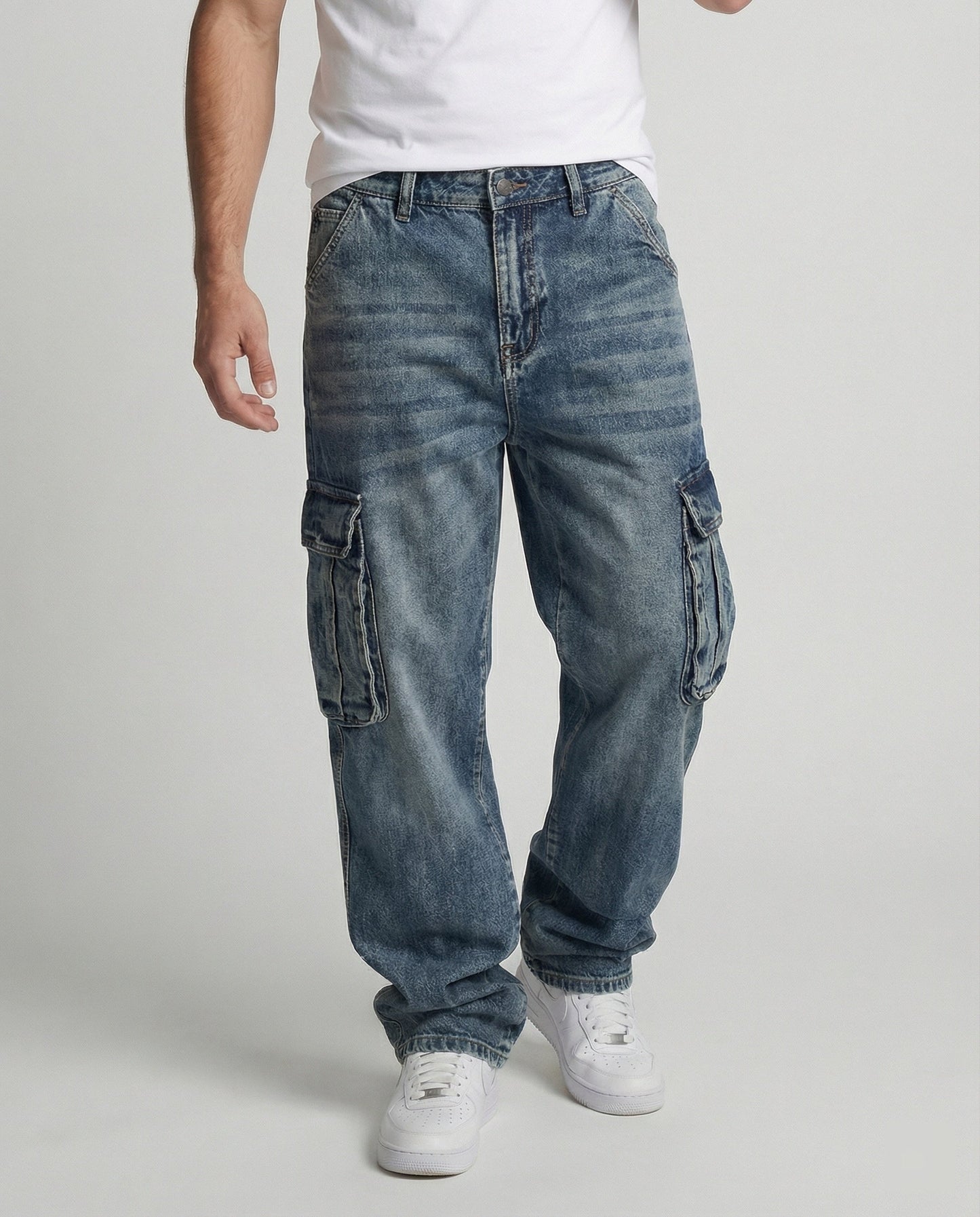 Herren Cargo Jeans Weit Bein Mit Taschen