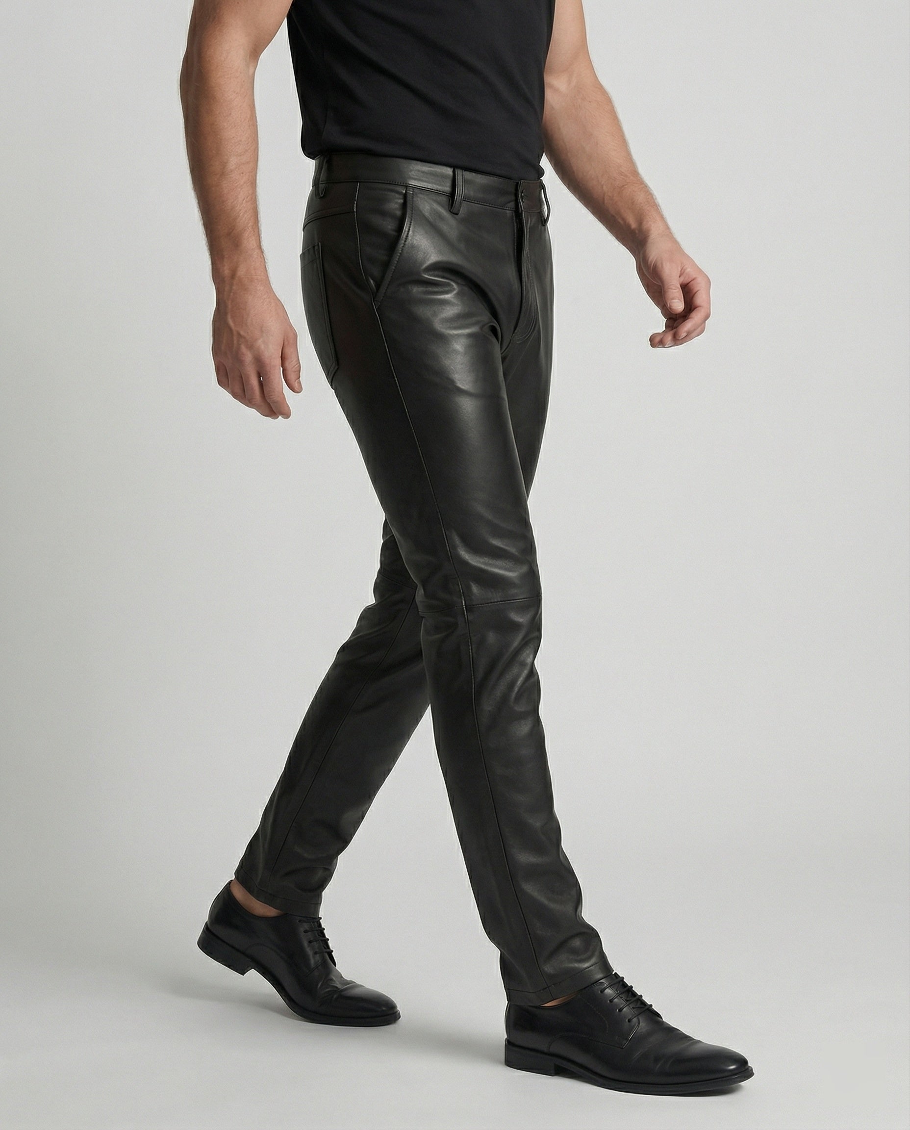 Herren Kunstlederhose Schmalgeschnitten Schwarz - Norvielle