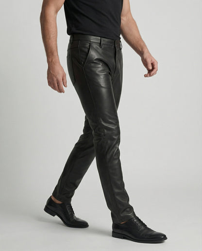 Herren Kunstlederhose Schmalgeschnitten Schwarz - Norvielle