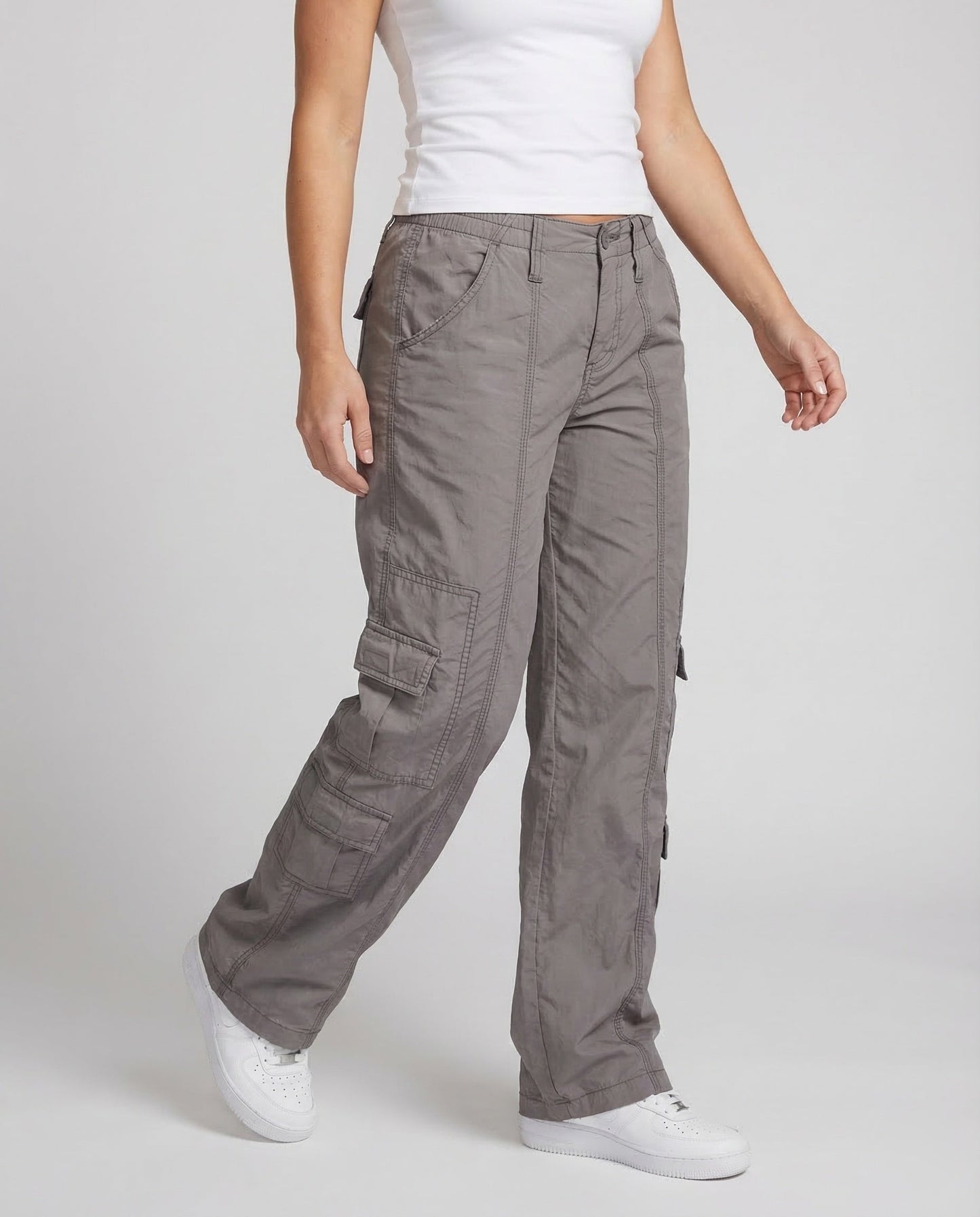 Damen Cargohose Tiefes Bein Ziernähte