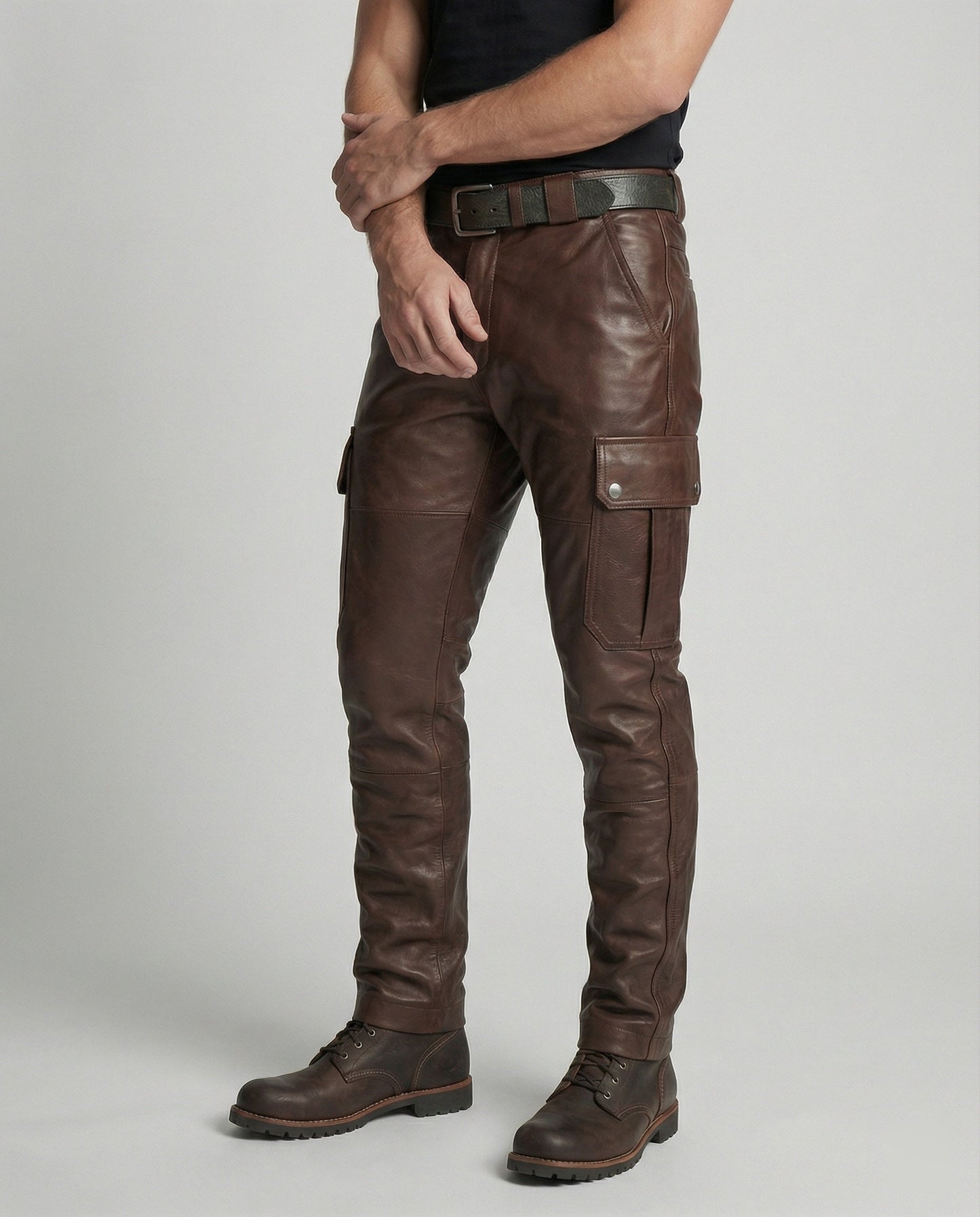 Herren Lederhose Cargo-Style mit Taschen - Norvielle