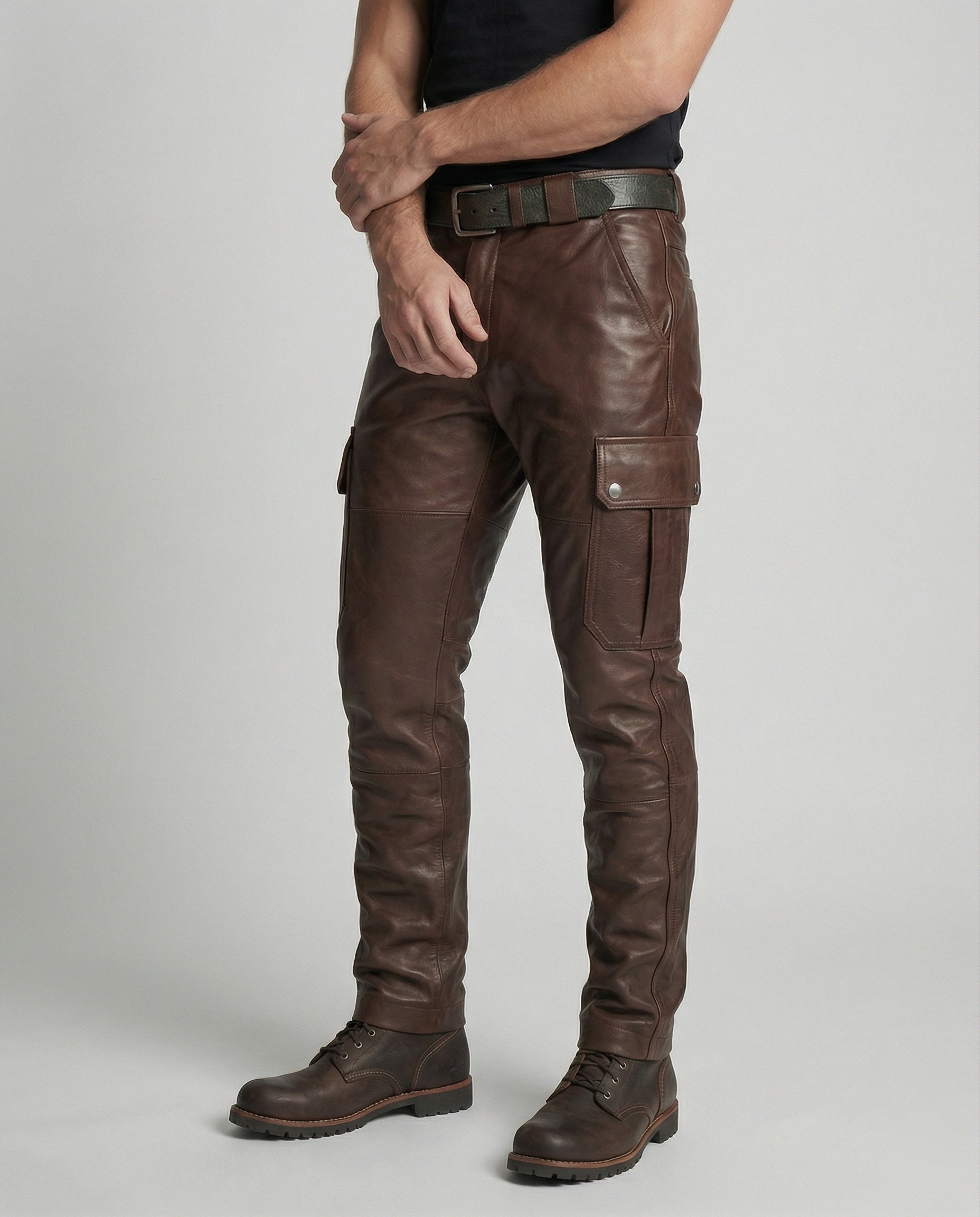 Herren Lederhose Cargo-Style mit Taschen - Norvielle
