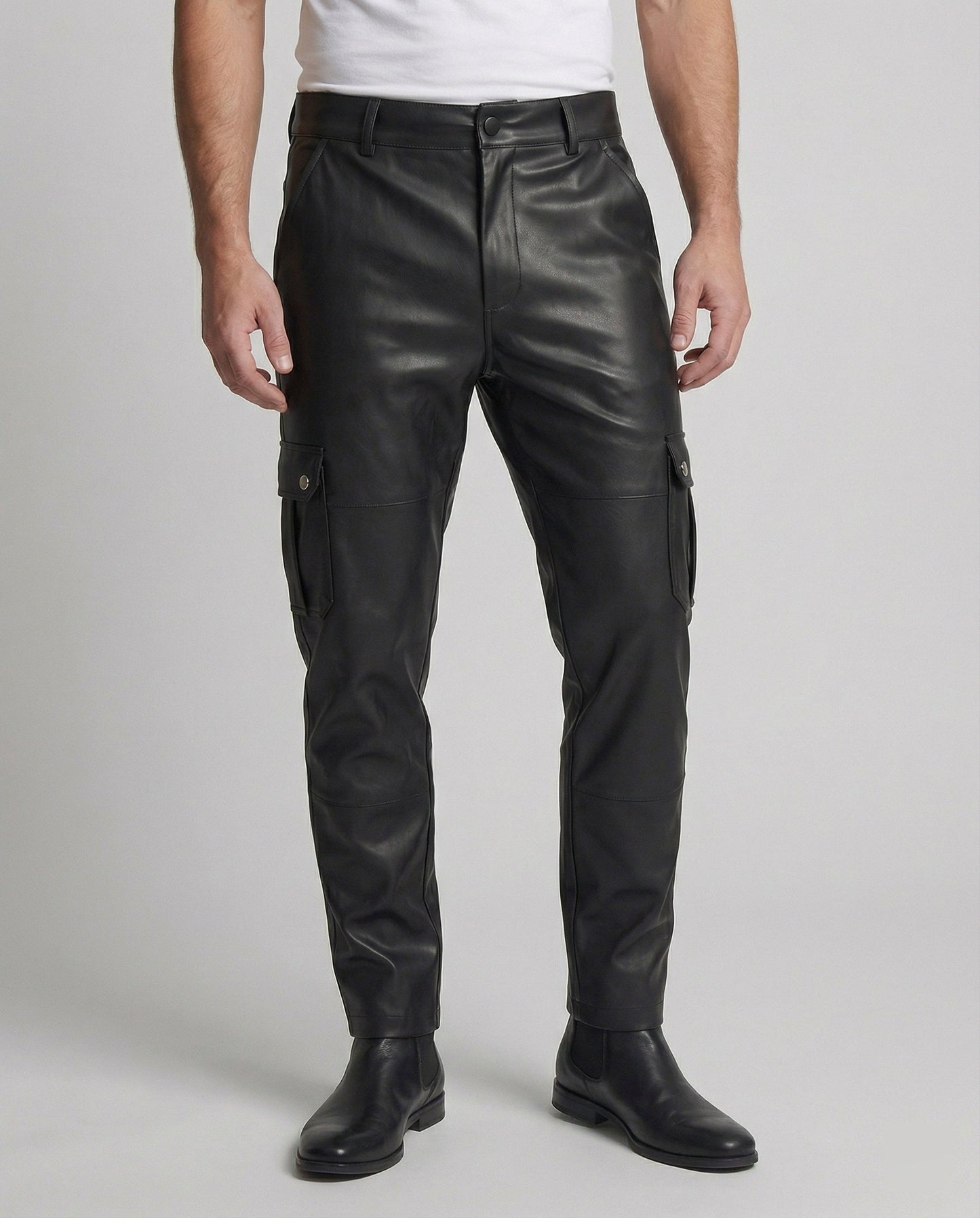 Herren Cargo-Hose Kunstleder Mit Seitentaschen - Norvielle