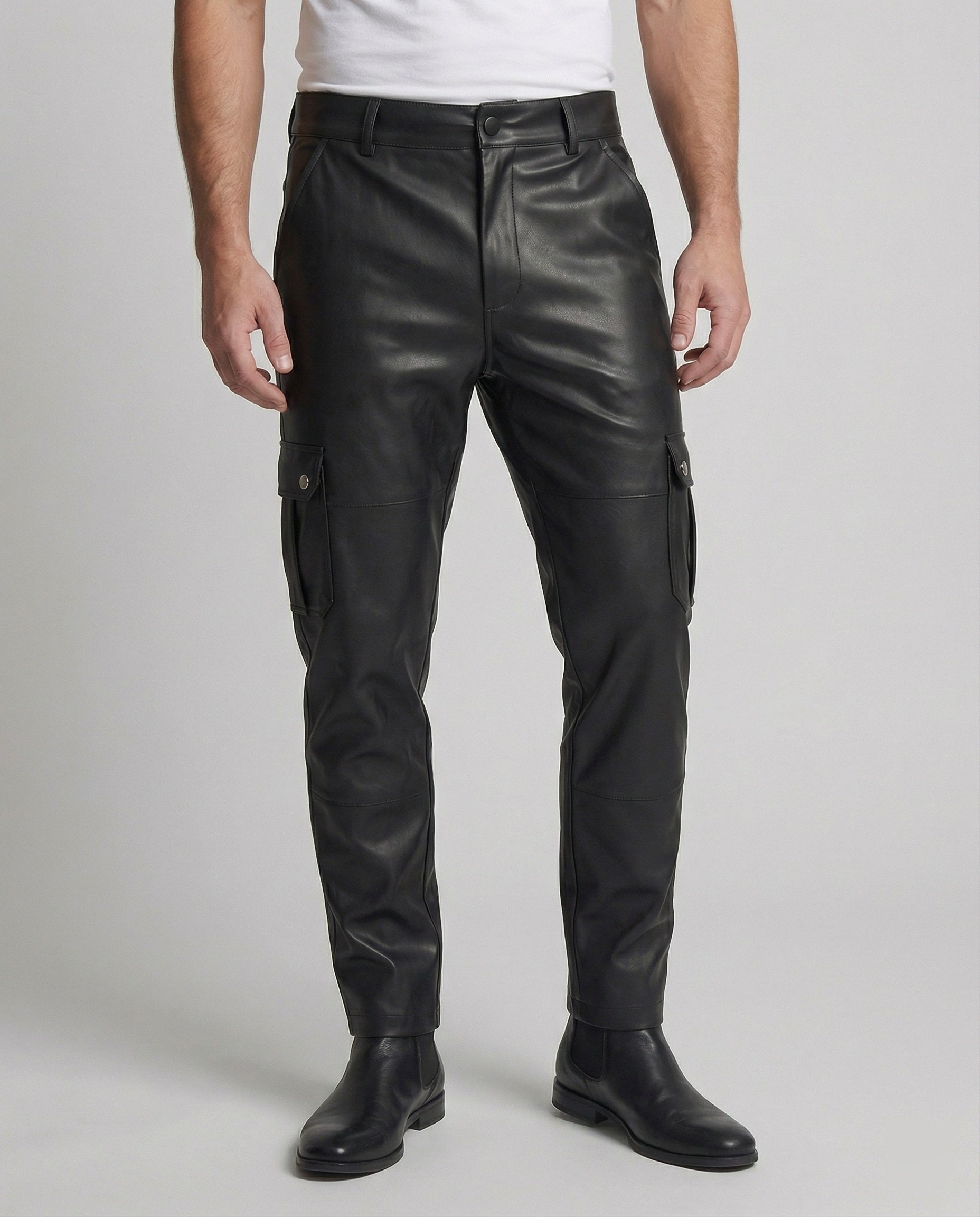 Herren Cargo-Hose Kunstleder Mit Seitentaschen - Norvielle