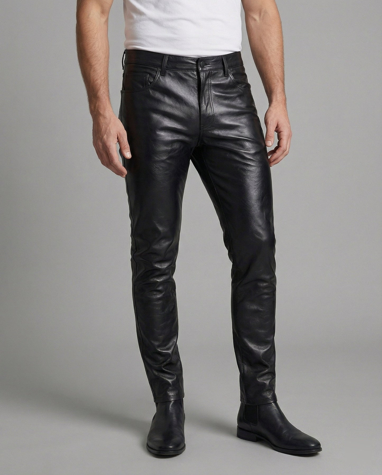 Herren Slim-Fit-Hose Kunstleder Steppdetails Schwarz - Norvielle