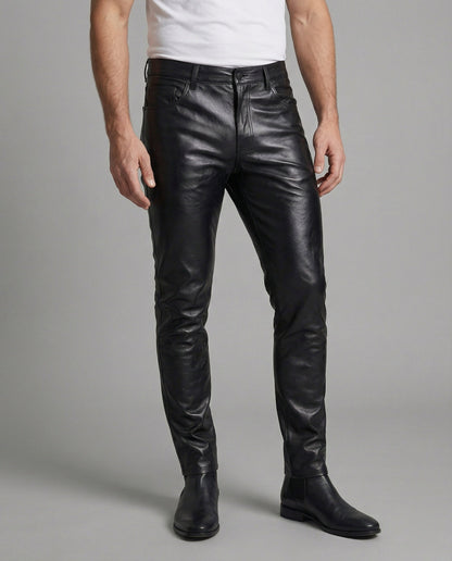 Herren Slim-Fit-Hose Kunstleder Steppdetails Schwarz - Norvielle