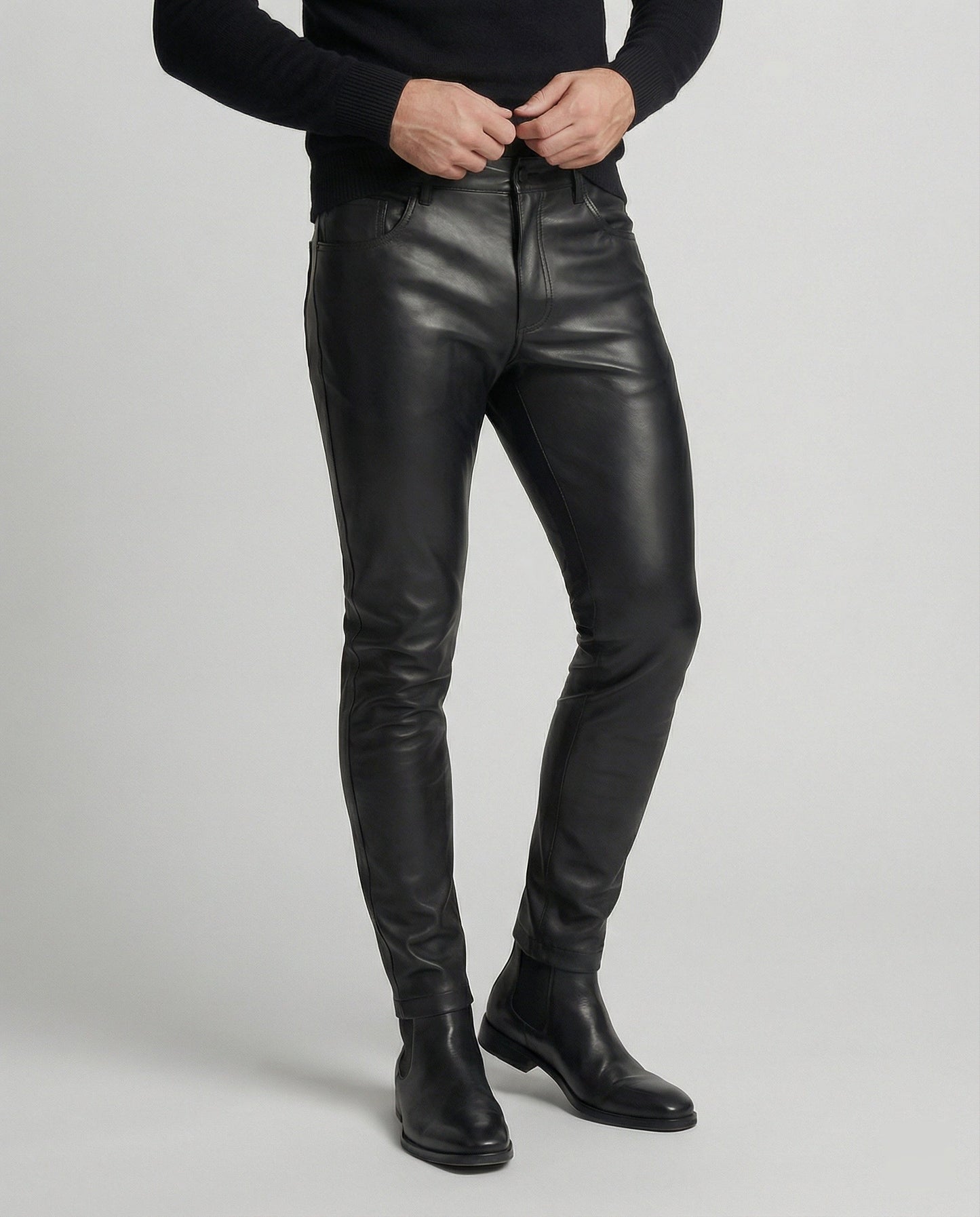 Herren Slim-Fit-Hose Kunstleder Schwarz - Norvielle