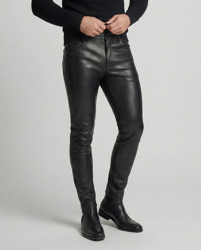 Herren Slim-Fit-Hose Kunstleder Schwarz - Norvielle