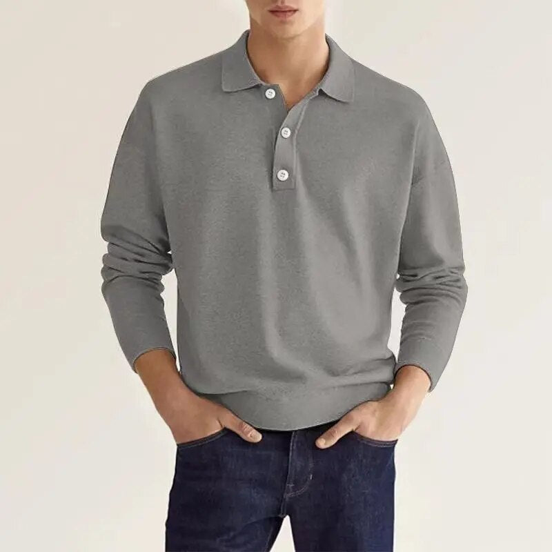 Elias Herren Poloshirt Langarm Baumwolle Weiß - Norvielle